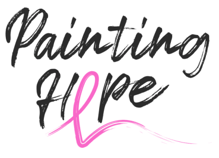 Painting Hope logo in black brush lettering with a pink awareness ribbon